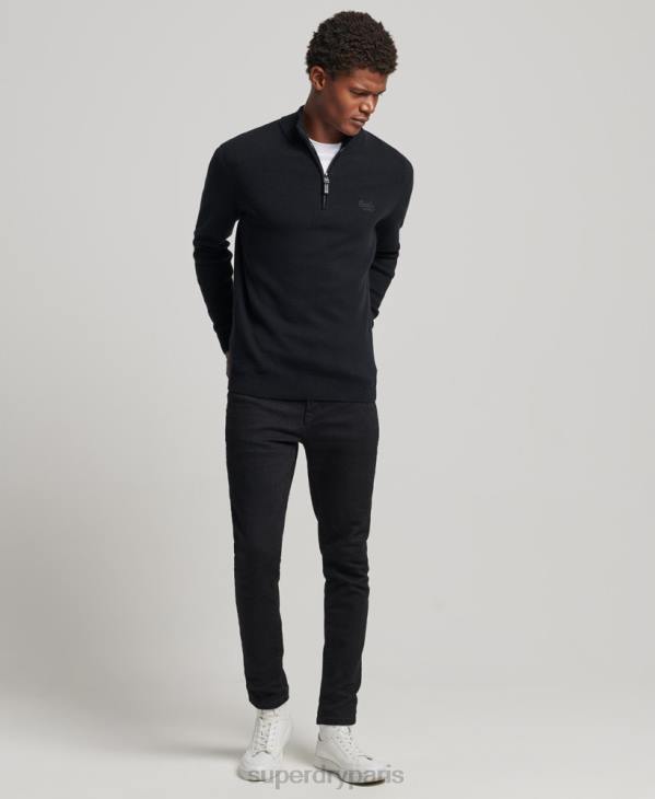 Superdry Hommes sweat col tunisien brodé en coton bio D64Z5256 vêtements noir