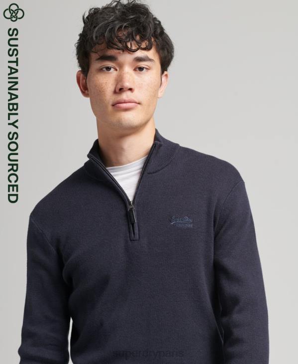 Superdry Hommes sweat col tunisien brodé en coton bio D64Z5308 vêtements marine
