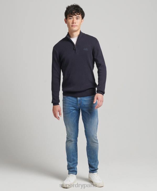Superdry Hommes sweat col tunisien brodé en coton bio D64Z5308 vêtements marine
