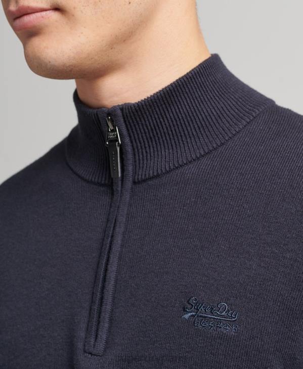 Superdry Hommes sweat col tunisien brodé en coton bio D64Z5308 vêtements marine
