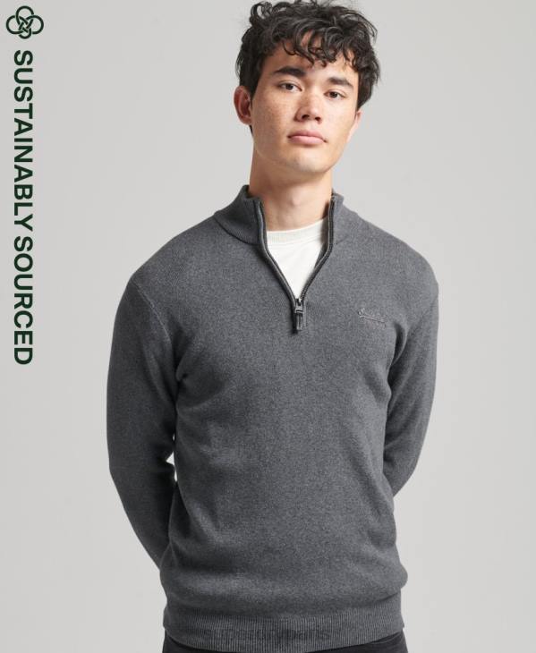 Superdry Hommes sweat col tunisien brodé en coton bio D64Z6456 vêtements gris