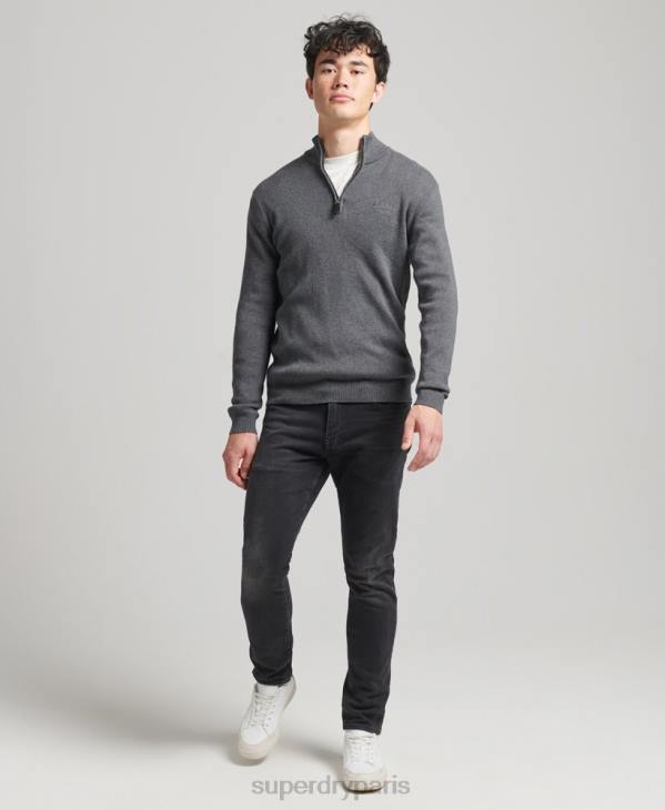 Superdry Hommes sweat col tunisien brodé en coton bio D64Z6456 vêtements gris
