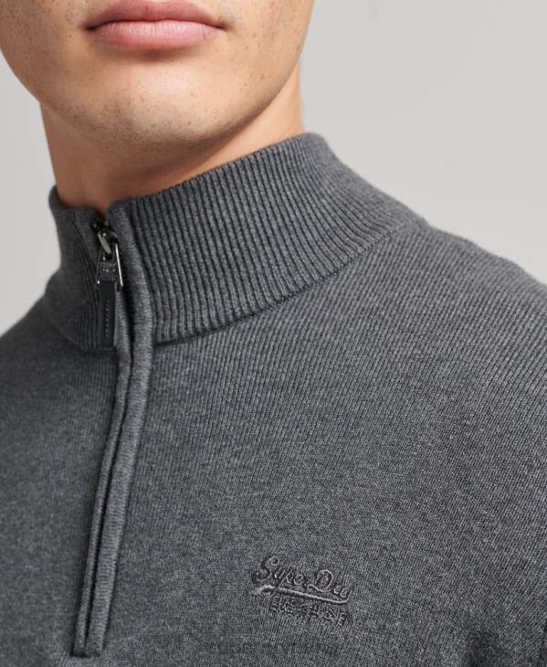 Superdry Hommes sweat col tunisien brodé en coton bio D64Z6456 vêtements gris
