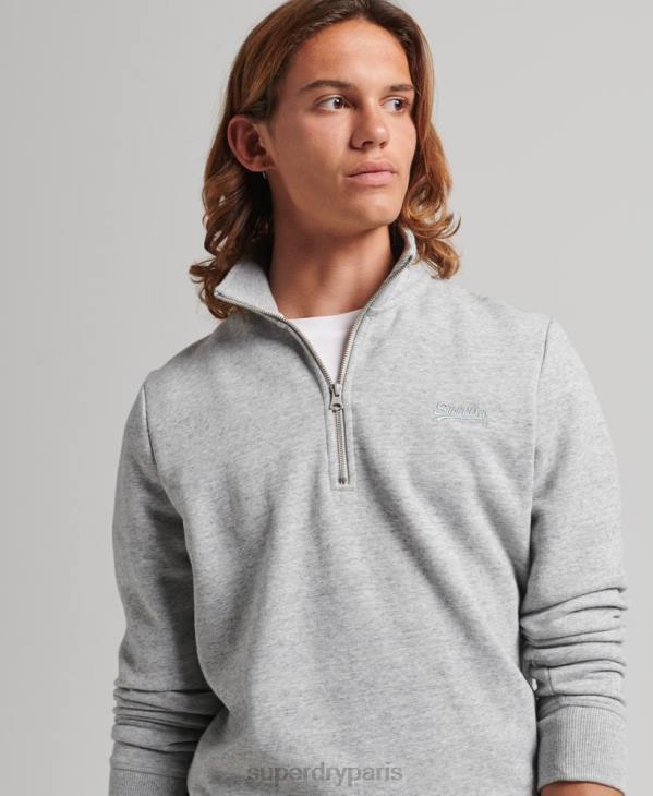 Superdry Hommes sweat demi-zip logo essentiel en coton bio D64Z5048 vêtements gris