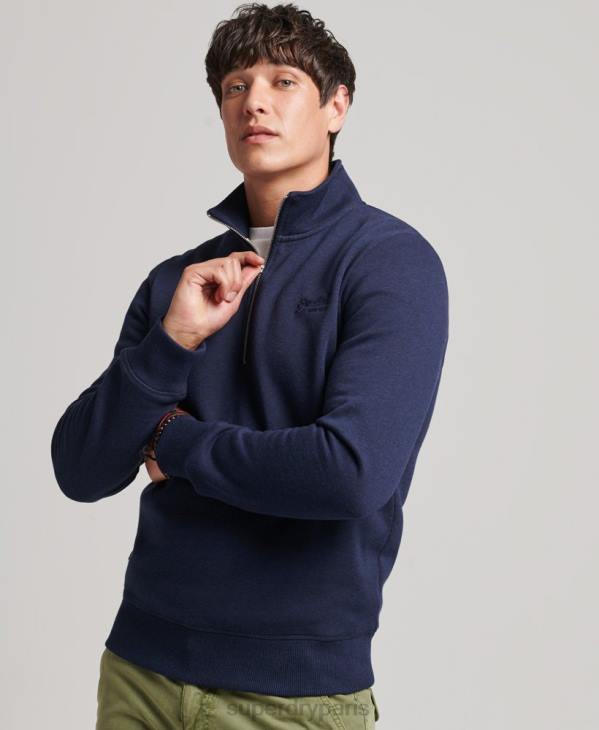 Superdry Hommes sweat demi-zip logo essentiel en coton bio D64Z5062 vêtements marine