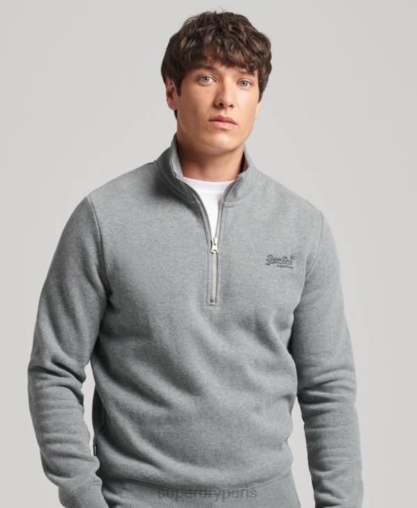 Superdry Hommes sweat demi-zip logo essentiel en coton bio D64Z5080 vêtements gris