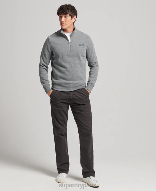 Superdry Hommes sweat demi-zip logo essentiel en coton bio D64Z5080 vêtements gris