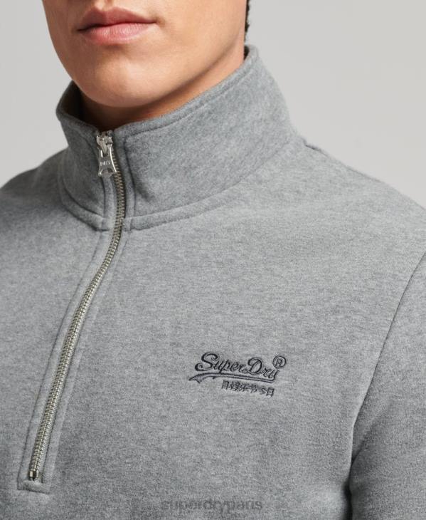 Superdry Hommes sweat demi-zip logo essentiel en coton bio D64Z5080 vêtements gris