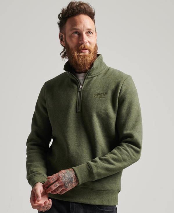 Superdry Hommes sweat demi-zip logo essentiel en coton bio D64Z5092 vêtements kaki