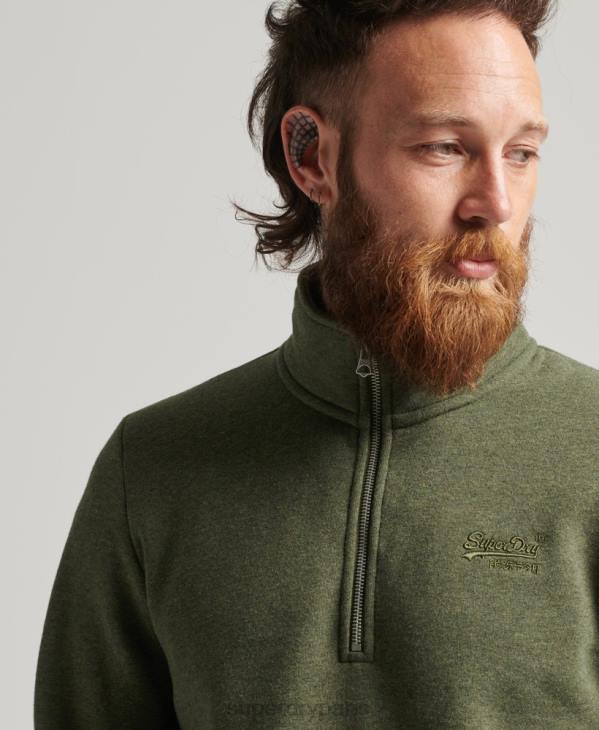 Superdry Hommes sweat demi-zip logo essentiel en coton bio D64Z5092 vêtements kaki