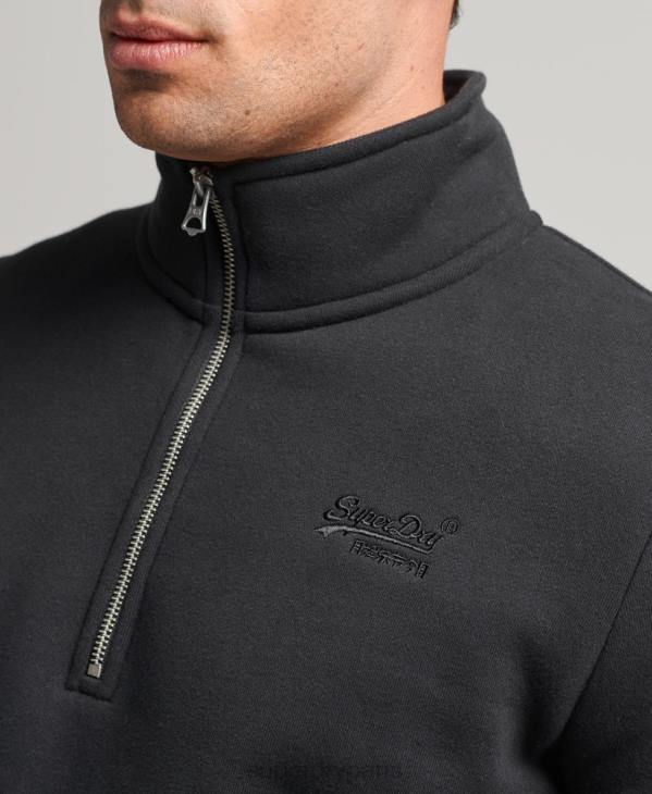 Superdry Hommes sweat demi-zip logo essentiel en coton bio D64Z5109 vêtements noir