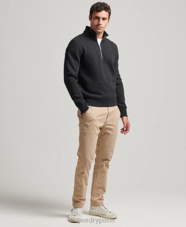 Superdry Hommes sweat demi-zip logo essentiel en coton bio D64Z5109 vêtements noir