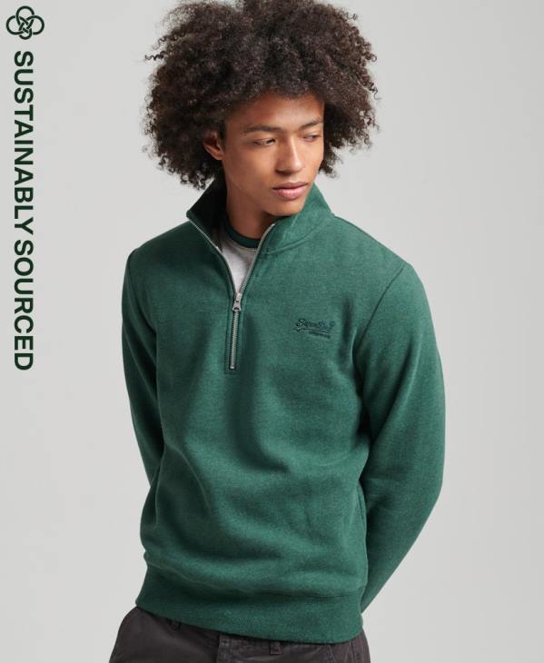Superdry Hommes sweat demi-zip logo essentiel en coton bio D64Z5130 vêtements vert