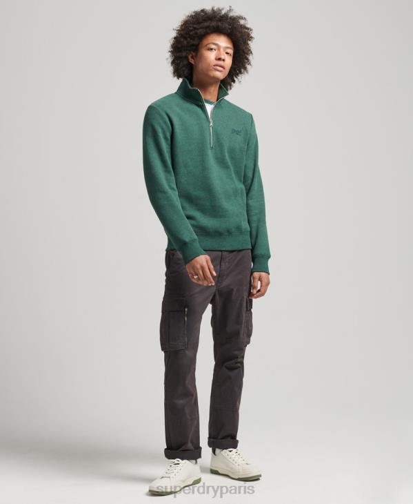 Superdry Hommes sweat demi-zip logo essentiel en coton bio D64Z5130 vêtements vert