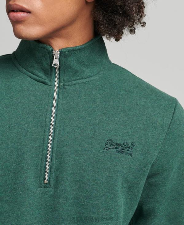 Superdry Hommes sweat demi-zip logo essentiel en coton bio D64Z5130 vêtements vert