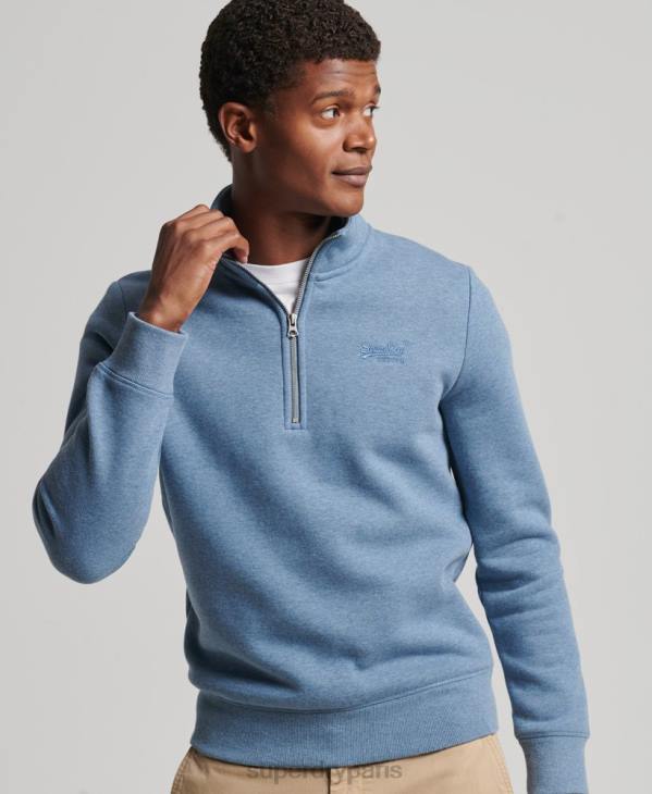 Superdry Hommes sweat demi-zip logo essentiel en coton bio D64Z5159 vêtements bleu clair