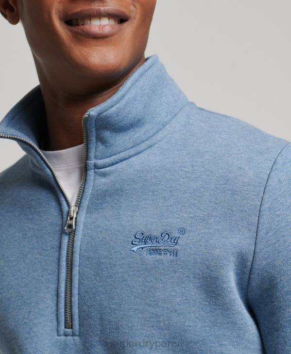 Superdry Hommes sweat demi-zip logo essentiel en coton bio D64Z5159 vêtements bleu clair