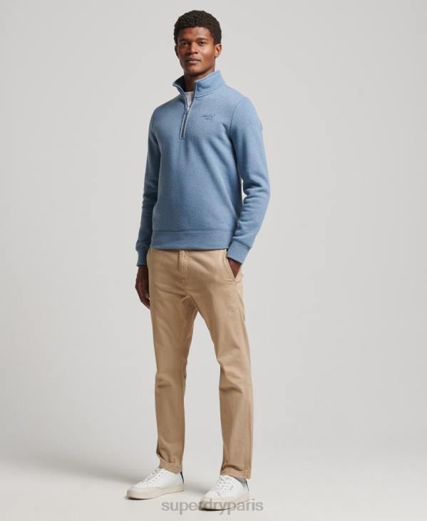 Superdry Hommes sweat demi-zip logo essentiel en coton bio D64Z5159 vêtements bleu clair
