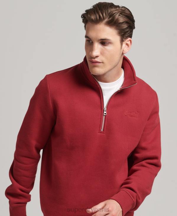 Superdry Hommes sweat demi-zip logo essentiel en coton bio D64Z773 vêtements rouge