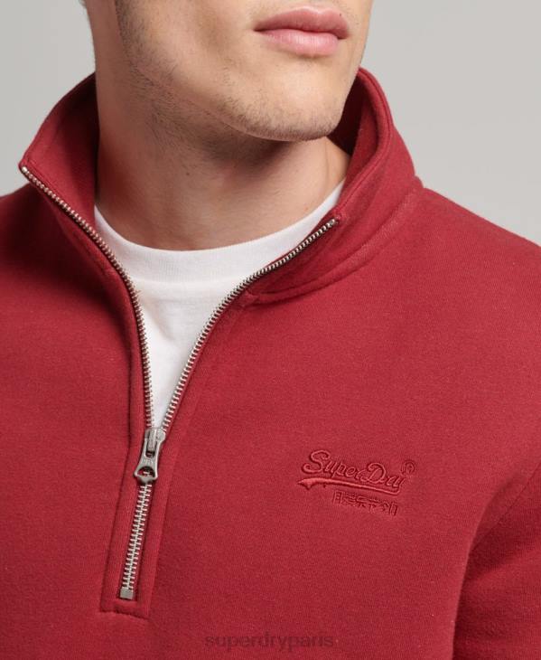 Superdry Hommes sweat demi-zip logo essentiel en coton bio D64Z773 vêtements rouge