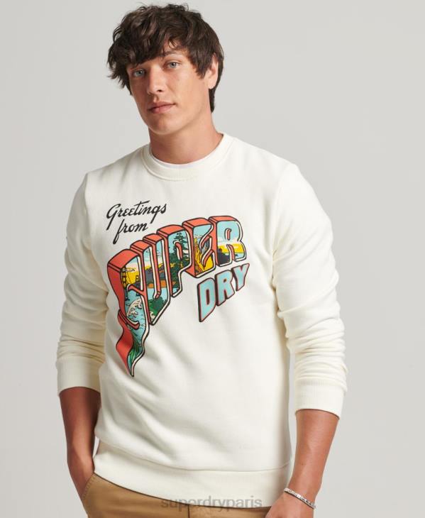Superdry Hommes sweat graphique carte postale de voyage D64Z5141 vêtements crème