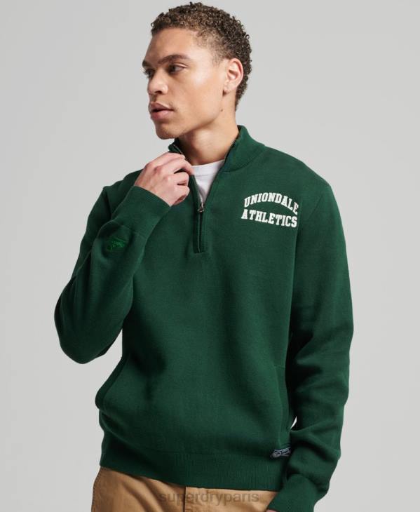 Superdry Hommes sweat henley universitaire vintage D64Z561 vêtements vert