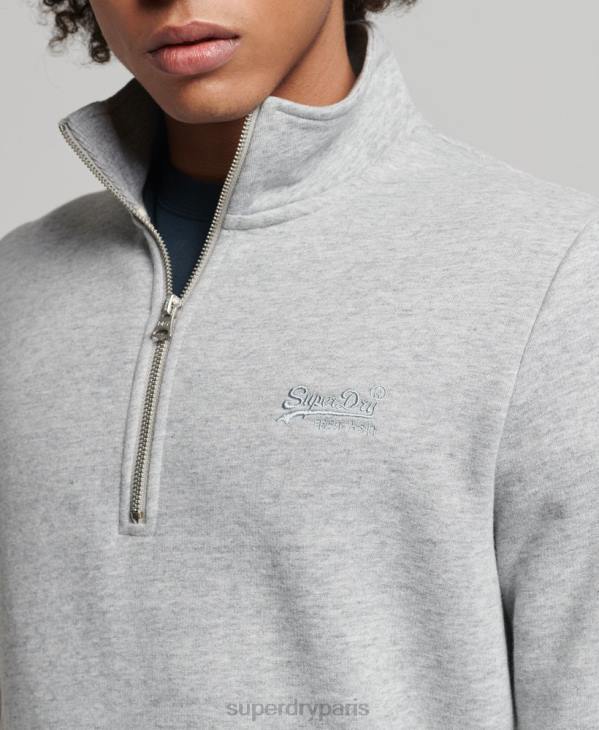 Superdry Hommes sweat henley zippé en coton bio à logo vintage D64Z5003 vêtements gris