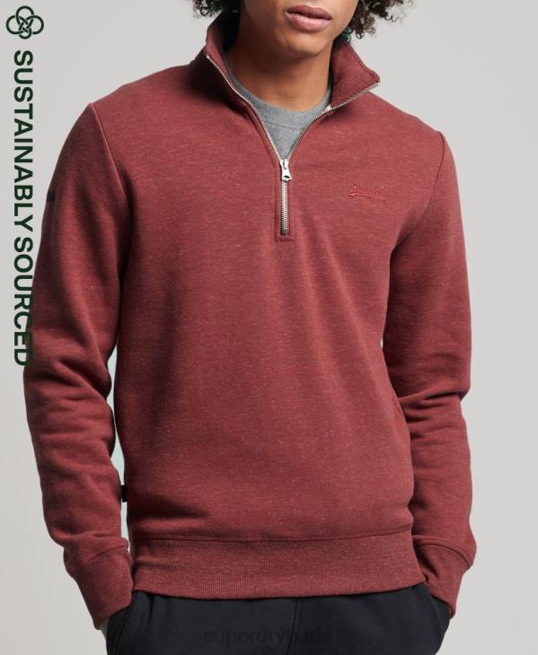 Superdry Hommes sweat henley zippé en coton bio à logo vintage D64Z5034 vêtements rouge