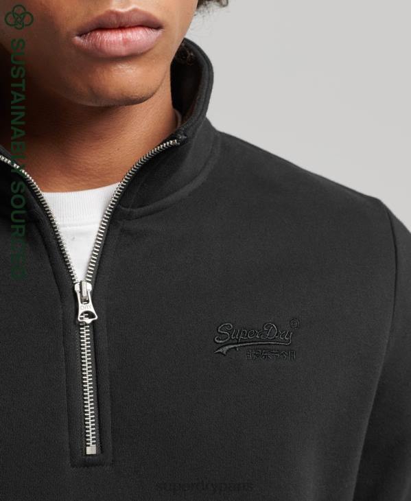 Superdry Hommes sweat henley zippé en coton bio à logo vintage D64Z5047 vêtements noir