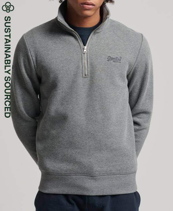 Superdry Hommes sweat henley zippé en coton bio à logo vintage D64Z5076 vêtements gris