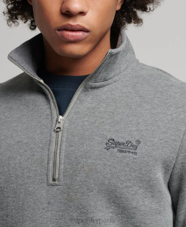 Superdry Hommes sweat henley zippé en coton bio à logo vintage D64Z5076 vêtements gris