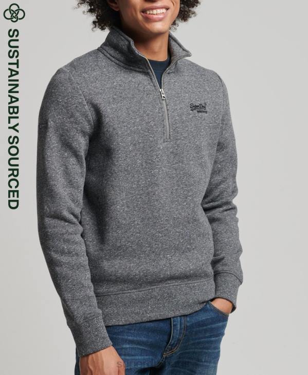Superdry Hommes sweat henley zippé en coton bio à logo vintage D64Z5105 vêtements gris foncé