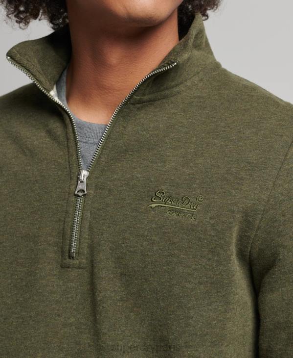 Superdry Hommes sweat henley zippé en coton bio à logo vintage D64Z5122 vêtements kaki