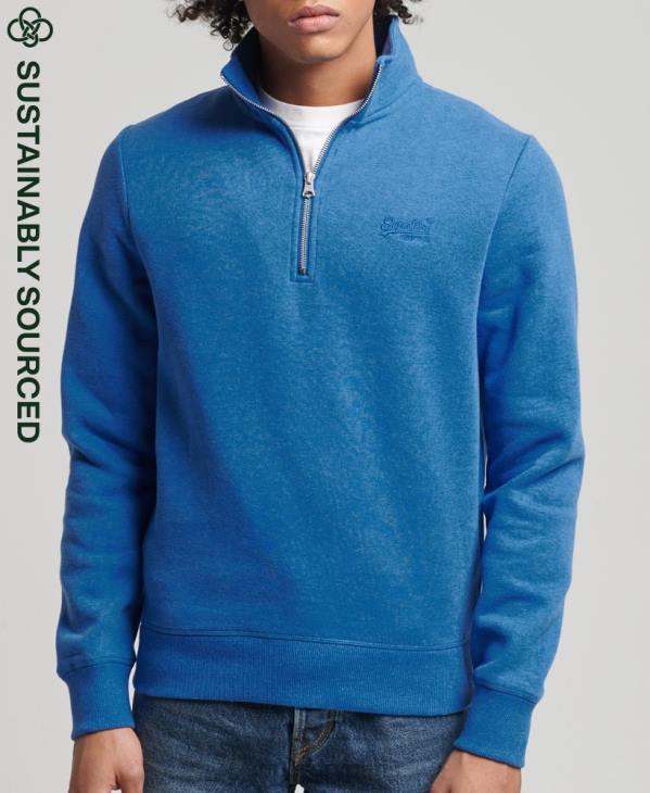 Superdry Hommes sweat henley zippé en coton bio à logo vintage D64Z5193 vêtements bleu