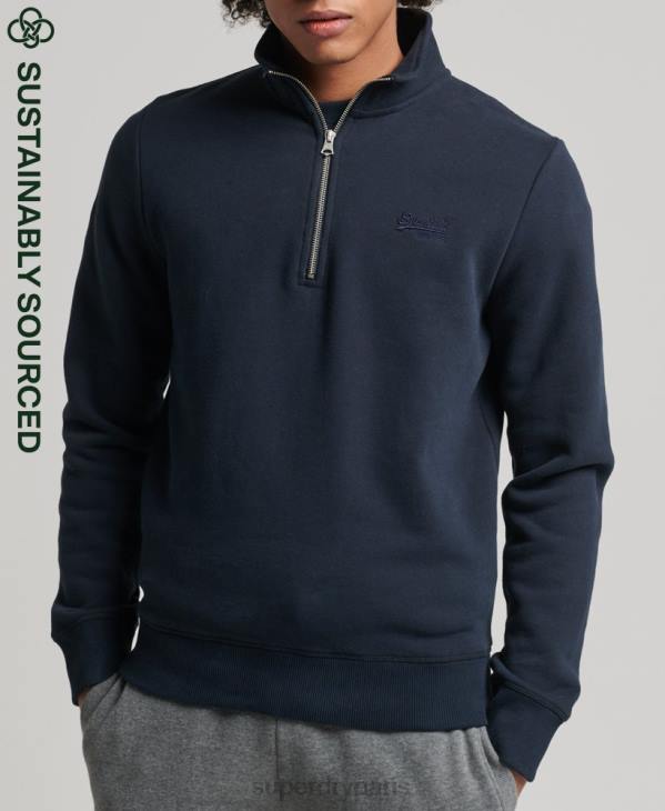 Superdry Hommes sweat henley zippé en coton bio à logo vintage D64Z5229 vêtements marine