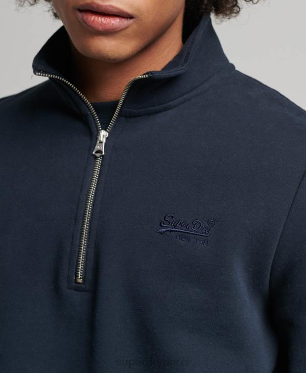Superdry Hommes sweat henley zippé en coton bio à logo vintage D64Z5229 vêtements marine