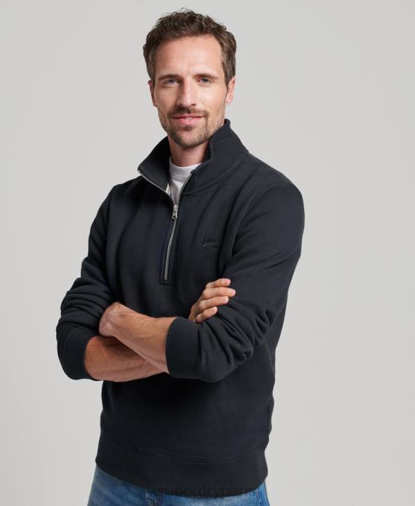 Superdry Hommes sweat henley zippé à logo vintage brodé D64Z104 vêtements marine