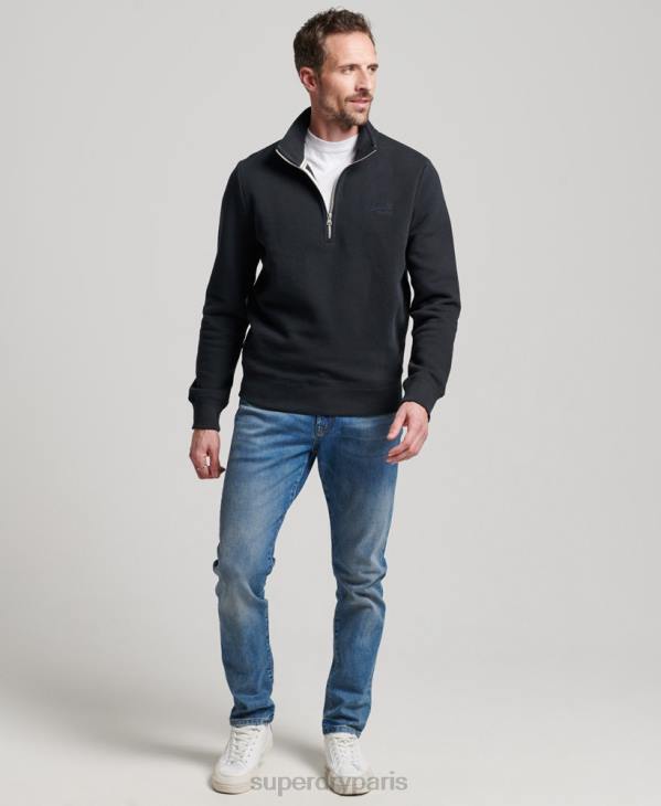 Superdry Hommes sweat henley zippé à logo vintage brodé D64Z104 vêtements marine