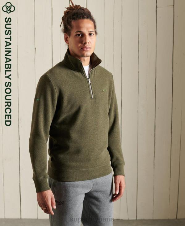 Superdry Hommes sweat henley zippé à logo vintage brodé D64Z5033 vêtements kaki