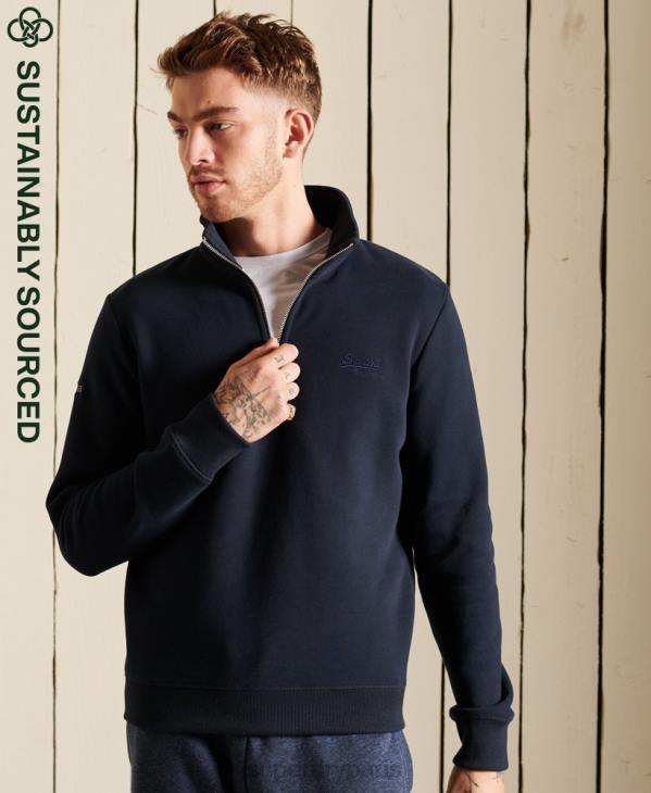 Superdry Hommes sweat henley zippé à logo vintage brodé D64Z5038 vêtements marine