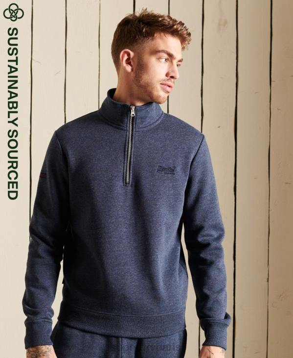 Superdry Hommes sweat henley zippé à logo vintage brodé D64Z5138 vêtements marine