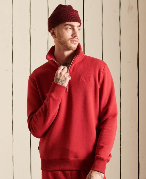 Superdry Hommes sweat henley zippé à logo vintage brodé D64Z5231 vêtements rouge