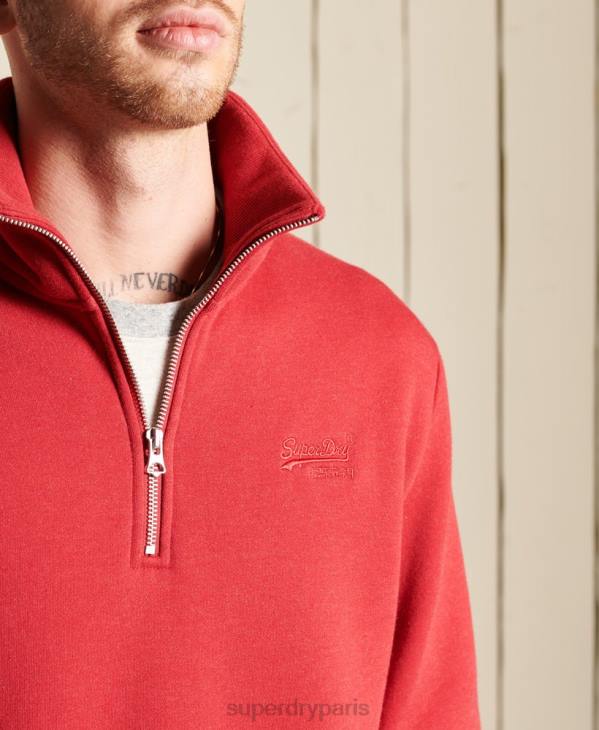 Superdry Hommes sweat henley zippé à logo vintage brodé D64Z5231 vêtements rouge
