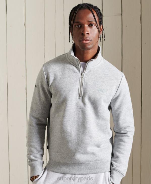 Superdry Hommes sweat henley zippé à logo vintage brodé D64Z779 vêtements gris