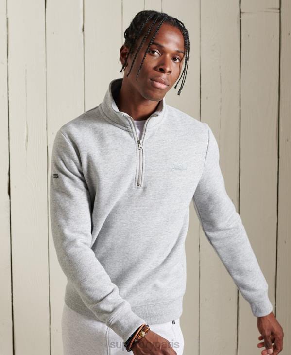 Superdry Hommes sweat henley zippé à logo vintage brodé D64Z779 vêtements gris