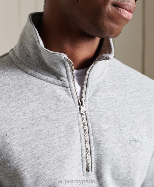 Superdry Hommes sweat henley zippé à logo vintage brodé D64Z779 vêtements gris