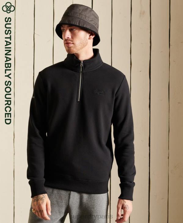 Superdry Hommes sweat henley zippé à logo vintage brodé D64Z821 vêtements noir