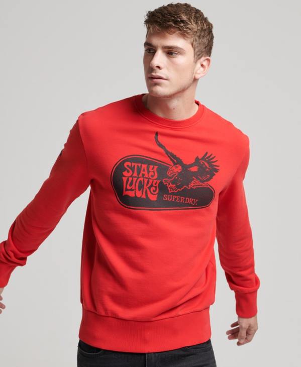 Superdry Hommes sweat psych rock crew D64Z667 vêtements rouge
