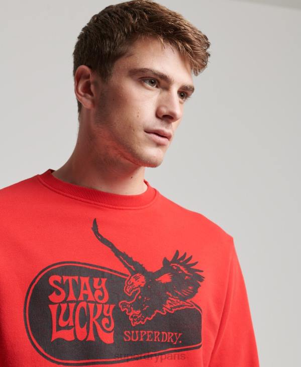 Superdry Hommes sweat psych rock crew D64Z667 vêtements rouge
