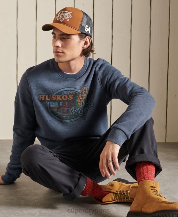 Superdry Hommes sweat ras du cou Heritage Mountain D64Z846 vêtements marine